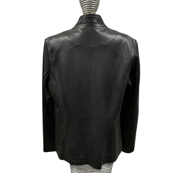 Kenneth Cole Reaction Women’s Black Leather Zip Jacket LARGE Minimalist Classic - Picture 7 of 14